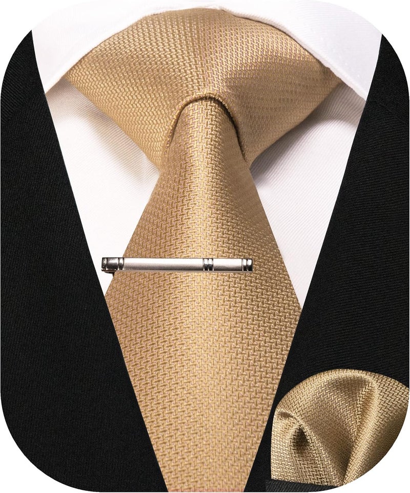 RBOCOTT Silk Stripe Plaid Tie and Pocket Square with Tie Clip Sets for Men - Image 2